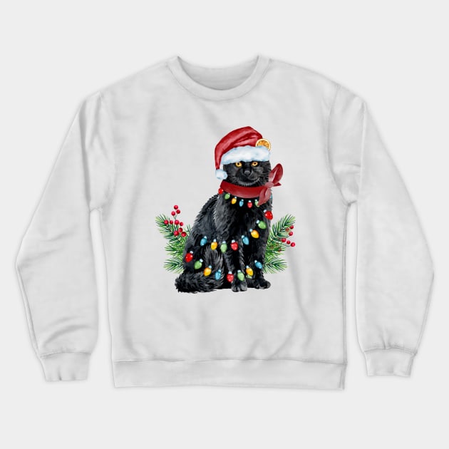 Christmas Lights Cat Crewneck Sweatshirt by Sruthi